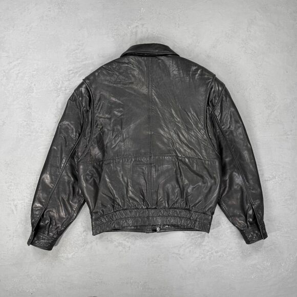 Vintage 1980s Andrew Marc Black Leather Bomber Jacket Men's XL - Picture 6 of 6